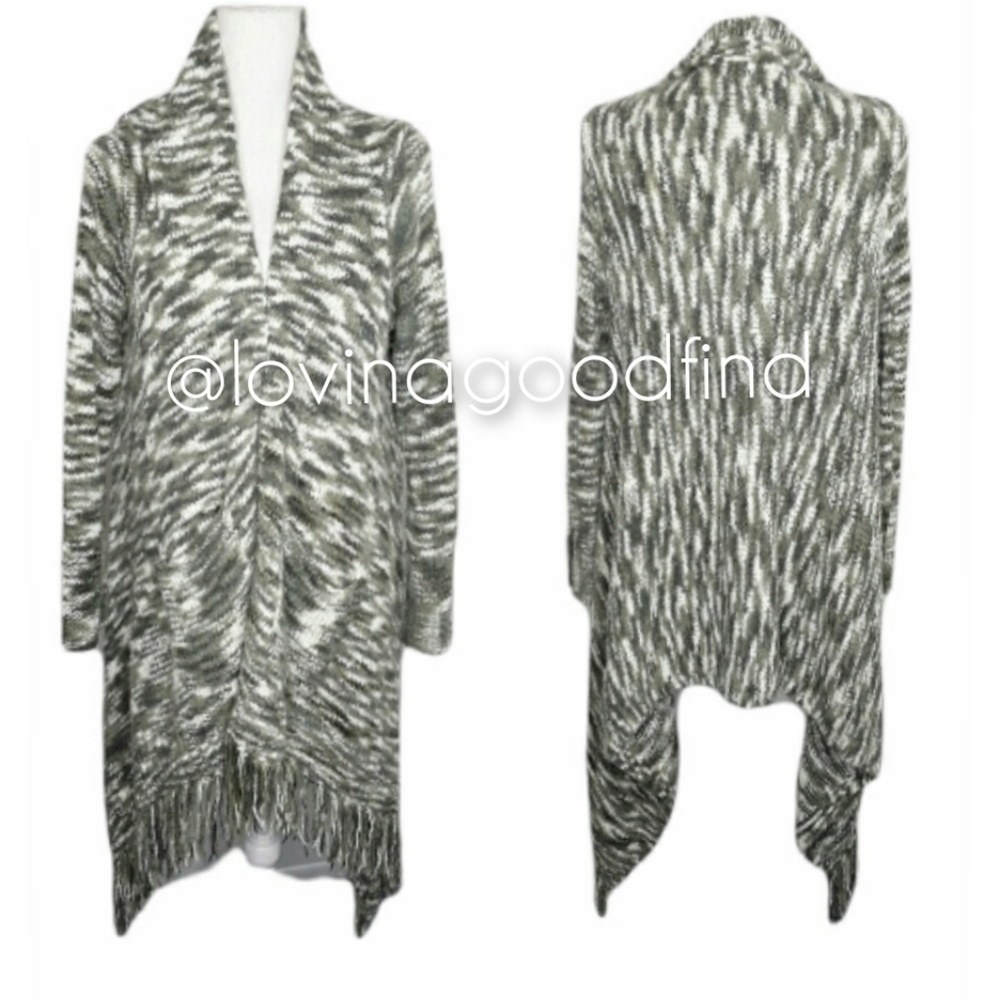 NORDSTROM Confess Green White Long Line Long Sleeve Sweater EUC sz M